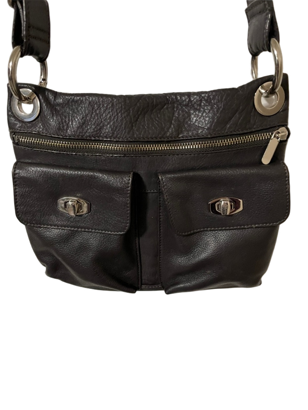Danier Chocolate Brown Leather Crossbody with Front Flap Pockets